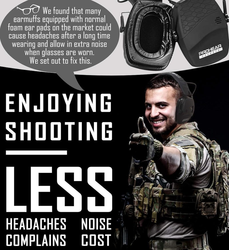 PROHEAR Digital Electronic Shooting Ear Protection Muffs with GEP02 Gel Ear Pads, Hunting 5X Sound Amplification Earmuffs, NRR 23dB Low Profile Hearing Protection for Gun Range - Black - Image 2